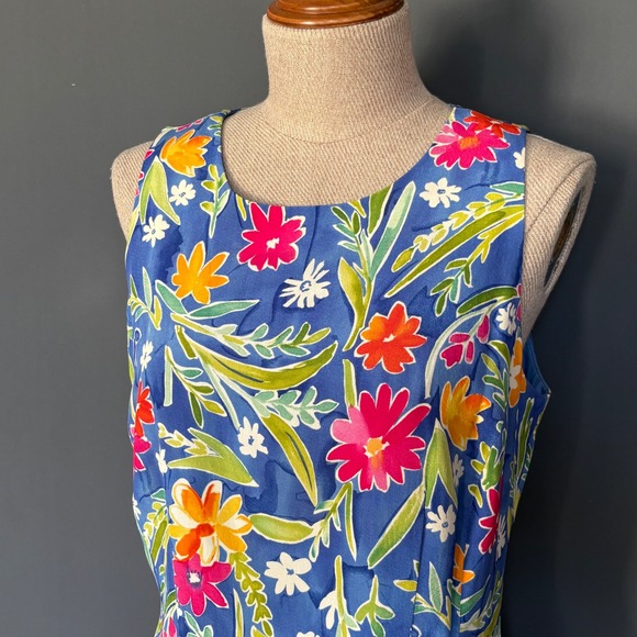 Maggy London Dresses & Skirts - Maggy London Silk Floral Sheath Dress | Sz 6 | Blue Tropical Keyhole Back